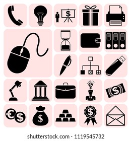 Set of 22 business icons or symbols. Collection. Flat design. Vector Illustration.