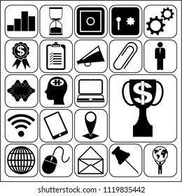 Set of 22 business icons, symbols or pictograms. Collection. Detailed design. Vector Illustration.