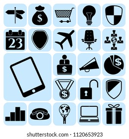 Set of 22 business icons or symbols. Collection. Detailed design. Vector Illustration.