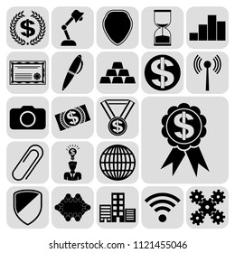 Set of 22 business icons, symbols or pictograms. Collection. Flat design. Vector Illustration.