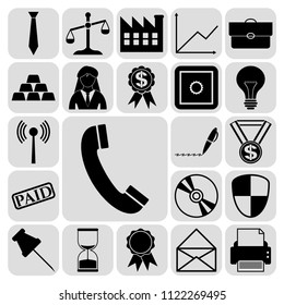 Set of 22 business icons or symbols. Collection. Flat design. Vector Illustration.