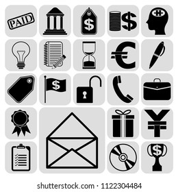 Set of 22 business icons or symbols. Collection. Flat design. Vector Illustration.