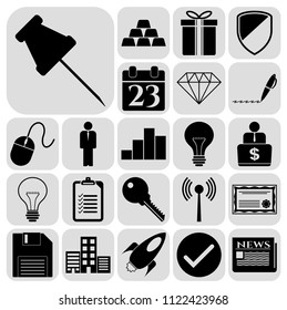 Set of 22 business icons or symbols. Collection. Detailed design. Vector Illustration.
