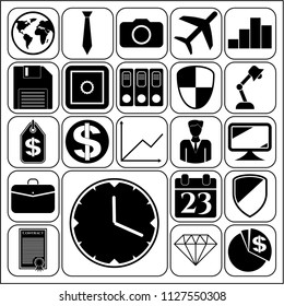 Set of 22 business icons or symbols. Collection. Flat design. Vector Illustration.