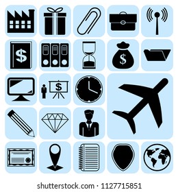 Set of 22 business icons, symbols or pictograms. Collection. Flat design. Vector Illustration.