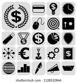 Set of 22 business icons or symbols. Collection. Flat design. Vector Illustration.