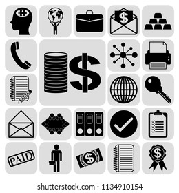 Set of 22 business icons or symbols. Collection. Flat design. Vector Illustration.