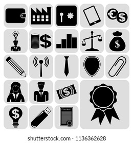 Set of 22 business icons or symbols. Collection. Flat design. Vector Illustration.