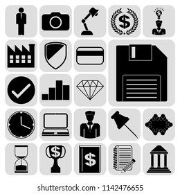 Set of 22 business icons or symbols. Collection. Detailed design. Vector Illustration.