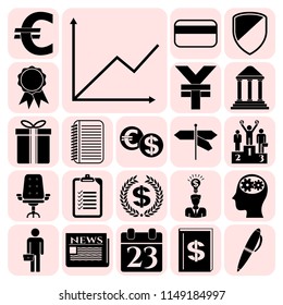 Set of 22 business icons, symbols or pictograms. Collection. Detailed design. Vector Illustration.