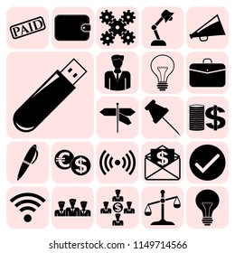 Set of 22 business icons or symbols. Collection. Flat design. Vector Illustration.