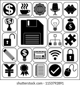 Set of 22 business icons, symbols or pictograms. Collection. Flat design. Vector Illustration.