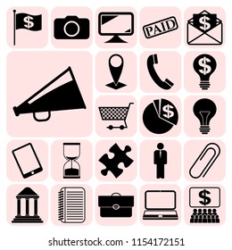 Set of 22 business icons or symbols. Collection. Flat design. Vector Illustration.