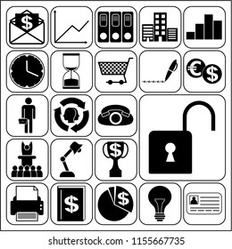 Set of 22 business icons, symbols or pictograms. Collection. Flat design. Vector Illustration.