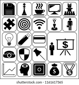 Set of 22 business icons, symbols or pictograms. Collection. Flat design. Vector Illustration.