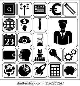 Set of 22 business icons, symbols or pictograms. Collection. Flat design. Vector Illustration.