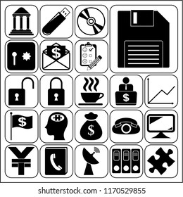 Set of 22 business icons or symbols. Collection. Flat design. Vector Illustration.