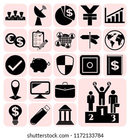 Set of 22 business icons or symbols. Collection. Flat design. Vector Illustration.