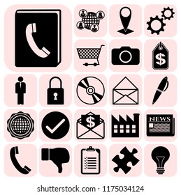 Set of 22 business icons or symbols. Collection. Flat design. Vector Illustration.