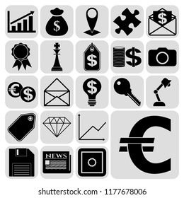 Set of 22 business icons or symbols. Collection. Detailed design. Vector Illustration.