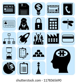 Set of 22 business icons or symbols. Collection. Flat design. Vector Illustration.