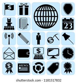 Set of 22 business icons, symbols or pictograms. Collection. Flat design. Vector Illustration.