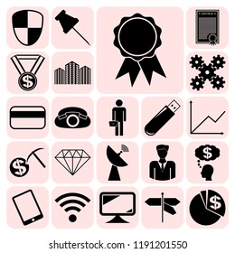 Set of 22 business icons or symbols. Collection. Detailed design. Vector Illustration.