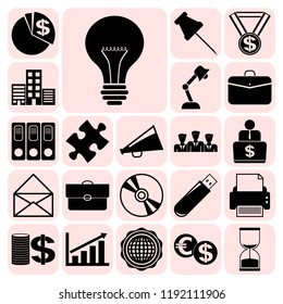 Set of 22 business icons or symbols. Collection. Flat design. Vector Illustration.