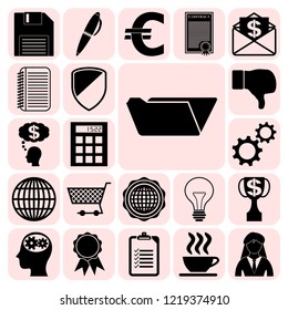 Set of 22 business icons or symbols. Collection. Flat design. Vector Illustration.