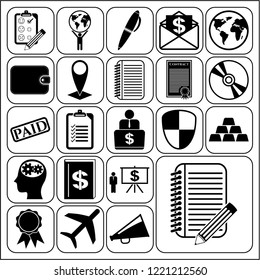 Set of 22 business icons, symbols or pictograms. Collection. Detailed design. Vector Illustration.