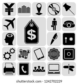 Set of 22 business icons or symbols. Collection. Flat design. Vector Illustration.