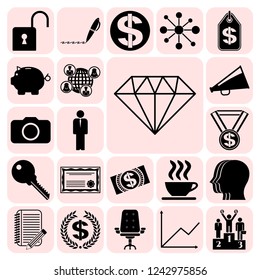 Set of 22 business icons or symbols. Collection. Detailed design. Vector Illustration.
