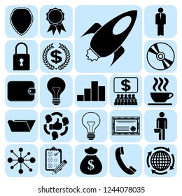 Set of 22 business icons, symbols or pictograms. Collection. Flat design. Vector Illustration.