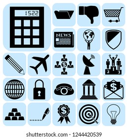 Set of 22 business icons or symbols. Collection. Detailed design. Vector Illustration.