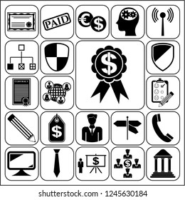 Set of 22 business icons or symbols. Collection. Flat design. Vector Illustration.