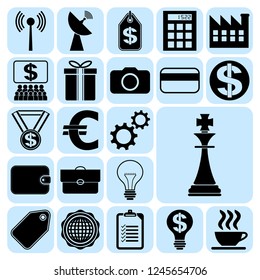 Set of 22 business icons, symbols or pictograms. Collection. Flat design. Vector Illustration.