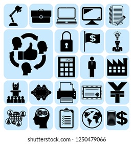 Set of 22 business icons or symbols. Collection. Detailed design. Vector Illustration.