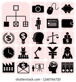 Set of 22 business icons, symbols or pictograms. Collection. Flat design. Vector Illustration.