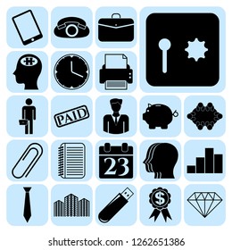 Set of 22 business icons or symbols. Collection. Flat design. Vector Illustration.