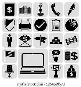Set of 22 business icons or symbols. Collection. Flat design. Vector Illustration.
