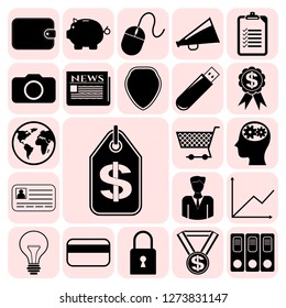 Set of 22 business icons, symbols or pictograms. Collection. Detailed design. Vector Illustration.