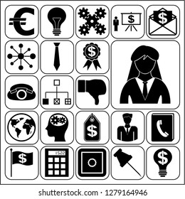 Set of 22 business icons or symbols. Collection. Flat design. Vector Illustration.