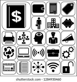 Set of 22 business icons, symbols or pictograms. Collection. Flat design. Vector Illustration.