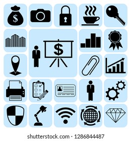 Set of 22 business icons, symbols or pictograms. Collection. Detailed design. Vector Illustration.