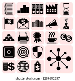 Set of 22 business icons or symbols. Collection. Detailed design. Vector Illustration.
