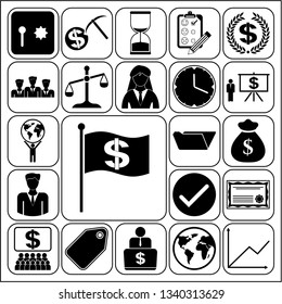 Set of 22 business icons or symbols. Collection. Flat design. Vector Illustration.