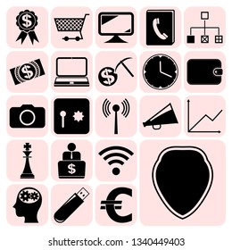 Set of 22 business icons, symbols or pictograms. Collection. Flat design. Vector Illustration.
