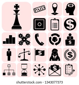 Set of 22 business icons, symbols or pictograms. Collection. Detailed design. Vector Illustration.