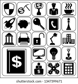 Set of 22 business icons or symbols. Collection. Detailed design. Vector Illustration.