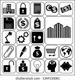 Set of 22 business icons or symbols. Collection. Flat design. Vector Illustration.